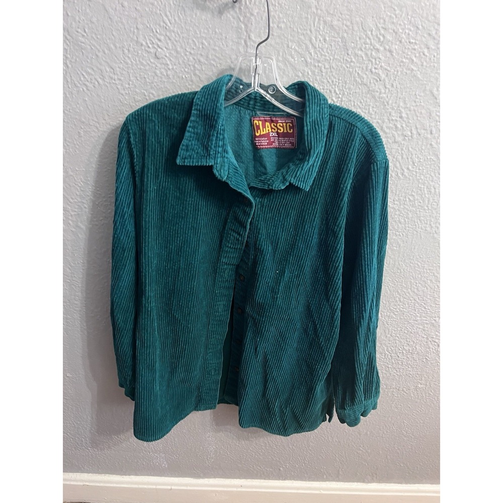 Vintage Women Classic Greenish  Corduroy Button Up Shacket Size 2XL